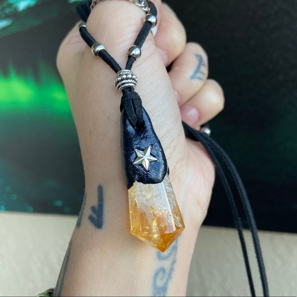 Genuine Citrine & clay on adjustable black suede - Picture 4 of 8